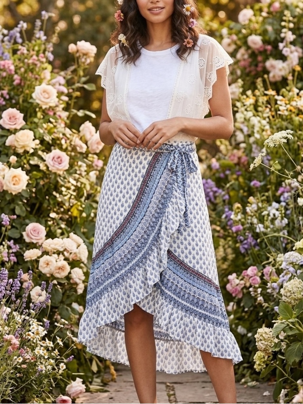 Christian Siriano Asymmetrical Blue and White Skirt